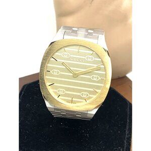 Gucci Men's Watch YA163405 Swiss Quartz Thin Case Gold Dial Two Tone Steel 38mm